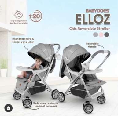 Stroller Babydoes Elloz Reversible / Kereta Dorong Bayi grey