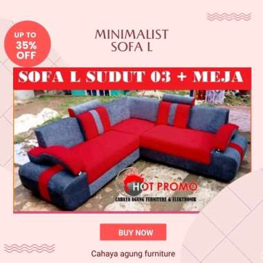 Sofa L sudut type 03 + meja bahan beludru merah
