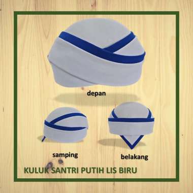 PECI KOPIAH SONGKOK KULUK SANTRI KOMBINASI 3 PUTIH LIS BIRU
