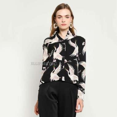ELLIPSESINC Baju Fashion Korea Wanita / Kemeja Kerja Wanita / Luxueus Crane Shirt L HITAM