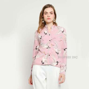 ELLIPSESINC Baju Fashion Korea Wanita / Kemeja Kerja Wanita / Luxueus Crane Shirt L PINK