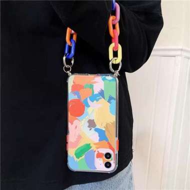 2 in 1 SHOCKPROOF RAINBOW PAINT+CHAIN TALI GANTUNG CASE IPHONE 6+ 6S+ 7 8 SE 2020 7+ 8+ XS MAX 11 PR