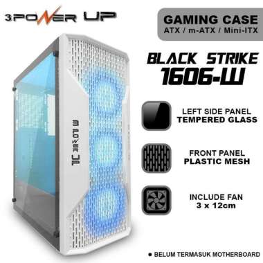 Gaming Case Mid Tower 3 POWER UP BLACK STRIKE 1606 ATX/m-ATX/Mini-ITX White