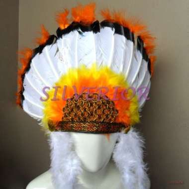 Kostum Topi Bulu Ikat Kepala Indian Apache Orange