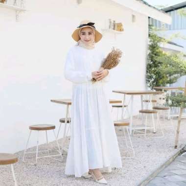 Dinda Dress - Gamis katun - Homy Dress wanita - Gamis polos katin Adem putih