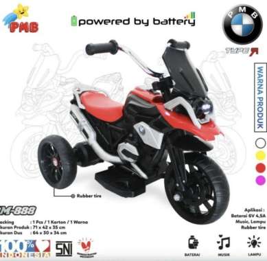 Motor Aki Murah Mainan Anak Merk PMB Type R M888 Ban Karet M 888 - Merah
