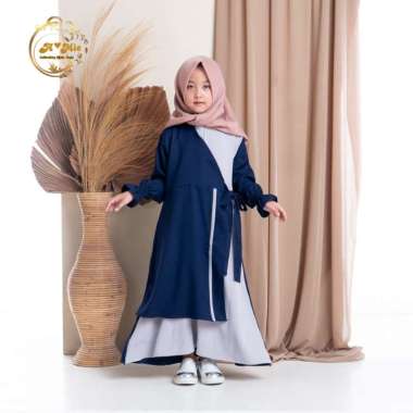 Gamis Azwa Dress Kids 3 ( Tanpa Pasmina ) | Baju Gamis Anak | Abaya Kids Fashion Muslim 10 tahun navy gray