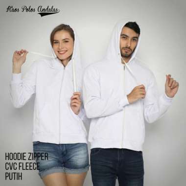 hoodie half zipper cotton fleece putih M