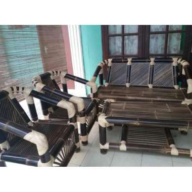 bangku meja kursi tamu bambu hitam ikat rotan