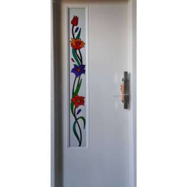 pintu kamar mandi pvc motif kaca cermin bunga lukis warna putih KIRI
