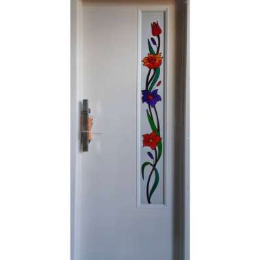 pintu kamar mandi pvc motif kaca cermin bunga lukis warna putih KANAN