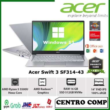 Acer Swift 3 SF314 43 Ryzen 5 5500U 16GB 512GB NVMe 14FHD IPS OHS