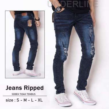 kodzo > Celana jeans pria sobek Skinny > jeans soft jeans Premium Stretch 28 HITAM