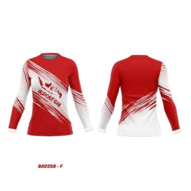 Jersey Wanita Sepeda Cewek Custom Indonesia Merah Putih Lengan Panjang - BAD358 (O-neck) O-Neck XXXL