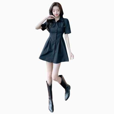 Tunik Kemeja Lengan pendek Wanita gaya korea model terbaru - Jfashion Marsha XL Hitam