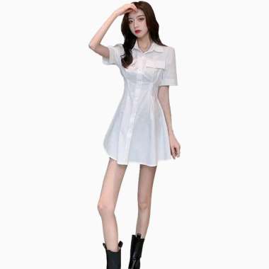 Tunik Kemeja Lengan pendek Wanita gaya korea model terbaru - Jfashion Marsha M/L Putih