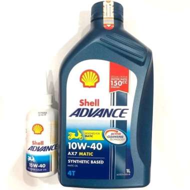 PAKET GANTI OLI SHELL ADVANCE AX7 MATIC 10W40 1L + OLI GEAR GARDAN SHELL 120ML - UTK SEMUA SCOOTER M