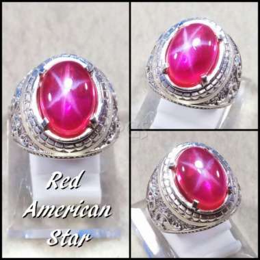 CINCIN BATU AKIK PERMATA AMERICAN STAR RED 6 STAR MEWAH BERKELAS MEDIUM SIZE RING 9