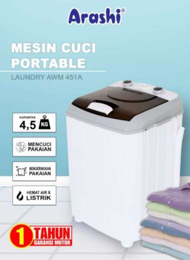 Arashi Mesin Cuci Mini Portable AWM-451 A Mesin Cuci Portable 1 Tabung AWM 451A
