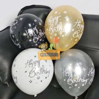 10 Pcs Balon Latex / Balon Karet HAPPY BIRTHDAY Gold Silver Hitam Putih Gold