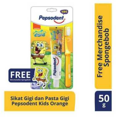 ViNaf - Pepsodent Kids Sikat Gigi Anak spongebob + Pasta Gigi Orange [50 g]