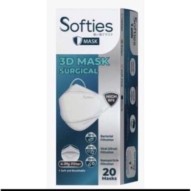 Masker Softies KF94 3D Mask 4 Ply Warna Putih Per Box isi 20 pcs