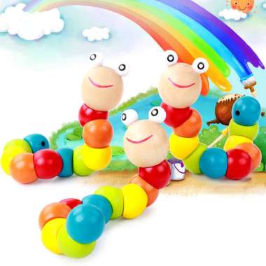 FG Mainan Edukasi Anak Ulat Kayu Lucu / Mainan Ulat Kayu Lucu / Mini Worm Colorful Wooden Toy ULAT K