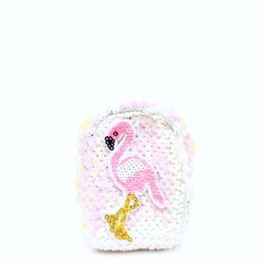 Michiro Dompet Uang Koin Anak Lucu Dan Unik Flamingo Sequin Coin Purse Pink White