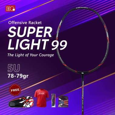 Hi-Qua Raket Badminton Bulutangkis Super Light Offensive 32lbs Free Tas, Senar, Grip & Kaos Merah