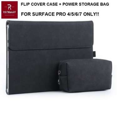 ROCKWARE Surface Pro 4-5-6-7 Flip Cover Case with Powerbank Bag Black Black