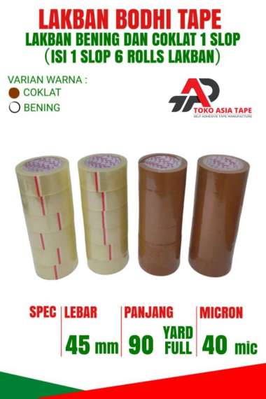 LAKBAN BENING COKLAT BODHI TAPE 45MM X 90YARD FULL 1 SLOP 6 ROLL TERMURAH BENING