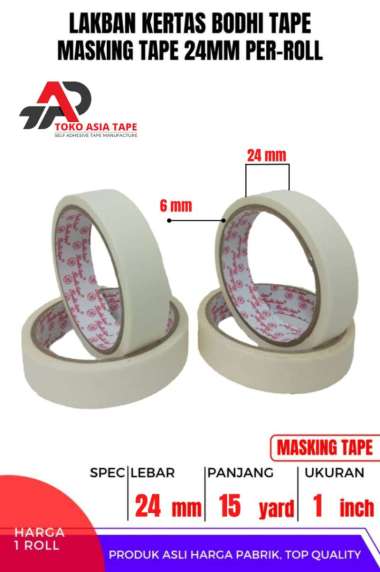 MASKING TAPE / LAKBAN KERTAS 24MM X 15YARD BODHI TAPE 1 ROLL TERMURAH PUTIH