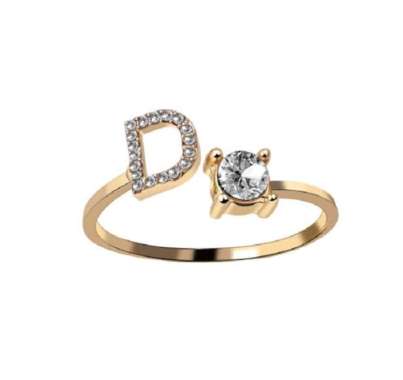 OEM ONE-K59 Cincin Huruf Gold Stainless Inisial Nama Cincin Alphabet / Cincin Abjad Huruf A-Z Wanita