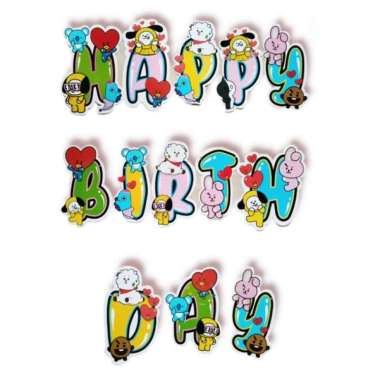 banner flag bunting flag garland flag ulang tahun happy birthday karakter BT21 BT 21 BTS Kpop Korea 