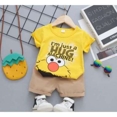 STELAN PENDEK ANAK BAYI/ BAJU ANAK KAOS DORAEMON, ELMO, DINO LUCU S Kuning Elmo Hug