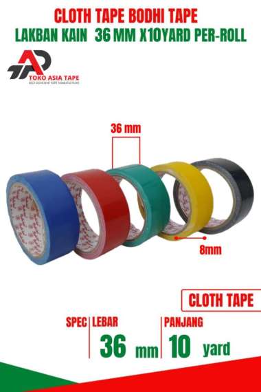 LAKBAN KAIN / CLOTH TAPE WARNA 36MM X 10YARD BODHI TAPE 1 ROLL TERMURAH Hitam