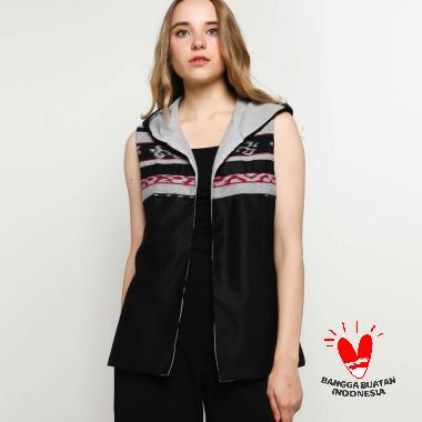 Rompi Batik Hoodie Bolak Balik Jaket Batik Wanita Tanpa Lengan GESYAL - Hitam M Hitam Abu