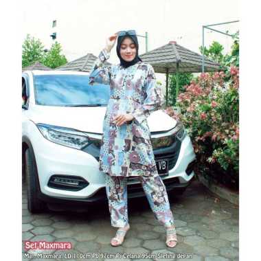 One Set Wanita Tunik Maxmara Premium Import Setelan Wanita Lengan Panjang Setelan Celana Panjang Kek