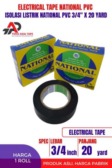 ELECTRICAL TAPE NATIONAL PVC 3/4" X 20 YARD NATIONAL ISOLASI LISTRIK PVC ORIGINAL TERMURAH HITAM