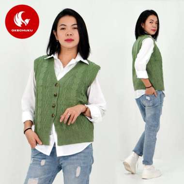 Okechuku VEST KANCING Rompi Rajut Kancing Knit Outer Korean Style Mint
