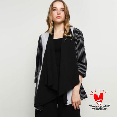 Cardigan Lurik Kombinasi Crepe Outer Etnik Atasan Wanita Hitam Gesyal M Hitam