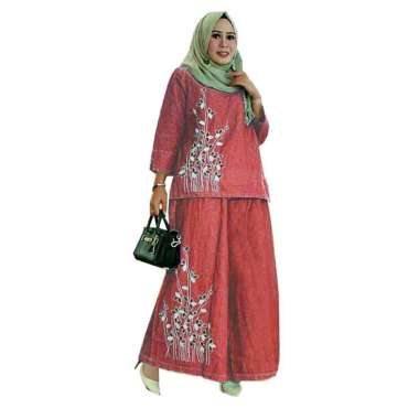 Stelan BONITA, Blouse + celana Kulot , Baju Muslim Wanita terbaru XXL Merah
