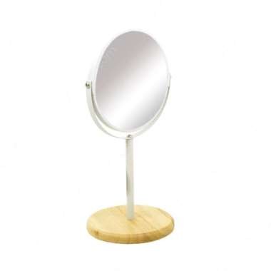 KACA RIAS/CERMIN MEJA/KACA MAKE UP MEJA ZOOM 2 SISI BESI putih kaki kayu
