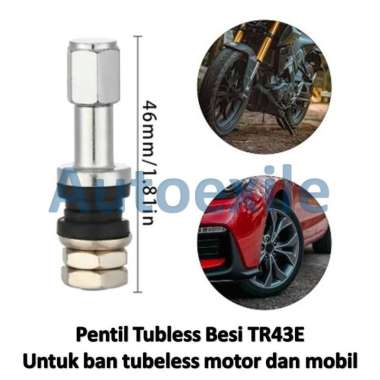 Pentil Tubles Besi TR43E Lurus Panjang untuk ban tubeless motor mobil Tire Tyre Valve Rubber Stem Tu