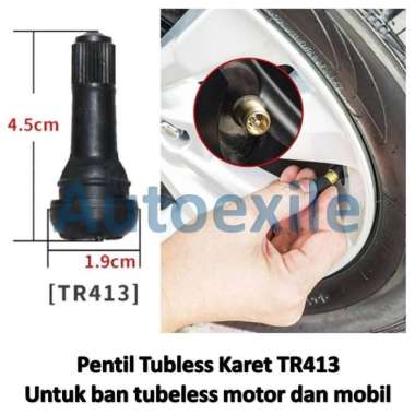 Pentil Tubles Karet TR413 Hitam Panjang untuk ban tubeless motor mobil Tire Tyre Valve Rubber Stem S