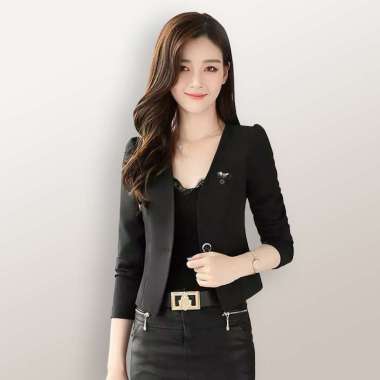 Blazer Kerja Kantor Wanita Gaya Korea Cantik Murah Terbaru - Jfashion Viona M-L Hitam