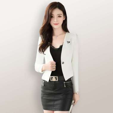 Blazer Kerja Kantor Wanita Gaya Korea Cantik Murah Terbaru - Jfashion Viona M-L Putih