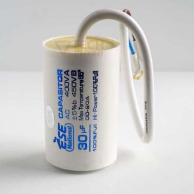 Kapasitor 30uF 450V 400V Bulat Putih Kabel Pompa Air Ese 30 uF