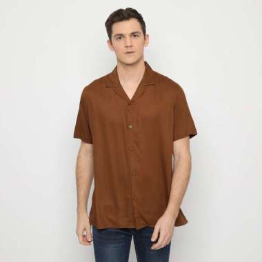 Platini Kemeja Polos Pria Kerah Hawai Katun Coklat 73307 S