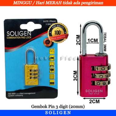 COMBINATION PAD LOCK SOLIGEN GEMBOK KOPER GEMBOK PIN GEMBOK MINI ANGKA 20MM { 3 DIGIT }